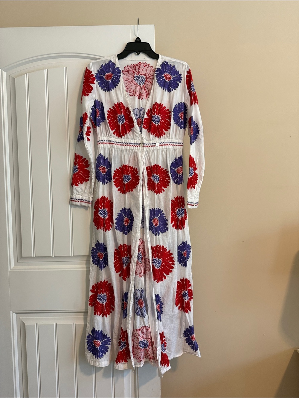 Anthropologie White Maxi Dress Coverup with Red & Purple Floral Print